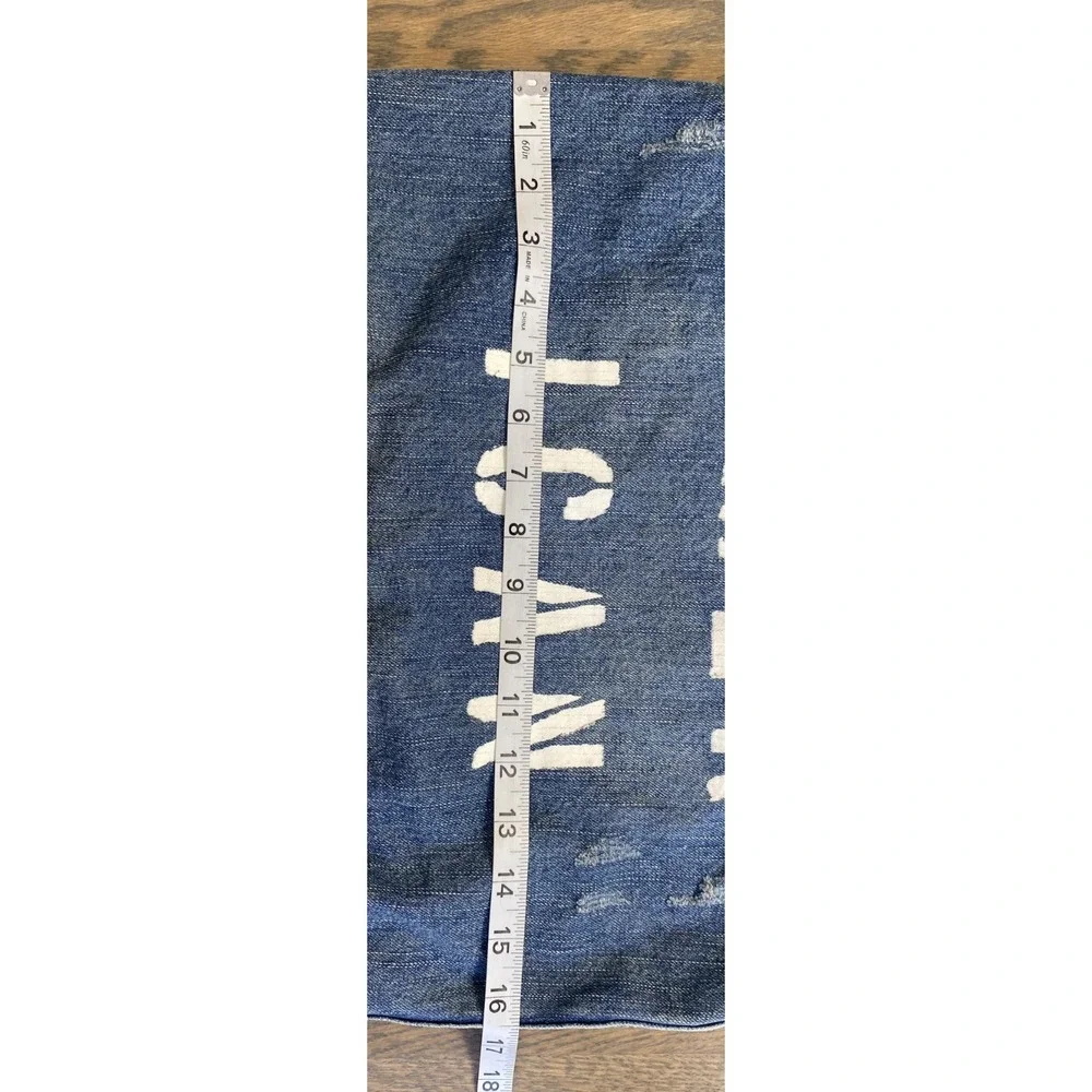 American Eagle Denim Distressed Tote Bag Blue White Logo Spell Out